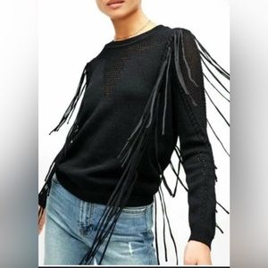 7 For All Mankind Black Fringe Sweater